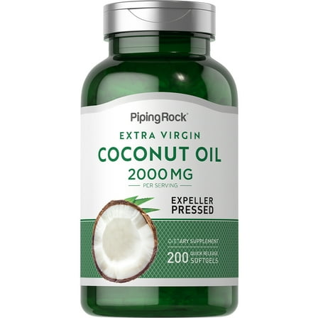 Coconut Oil 2000mg | 200 Softgel Capsules | Extra Virgin | For Skin and Hair | by Piping Rock