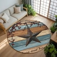 thumbnail image 3 of Blue Brown Texas Star 8ft Round Rug, Retro Country Star Farmhouse Wooden Non-Skid Rubber Backing Large Area Rugs - Living Room Bedroom Home Office, Indoor Floor Mat Carpets Washable Rug, 3 of 9