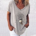thumbnail image 1 of CEHVOM Mode Femmes T-Shirt Imprimé à Col en V Manches Courtes T-Shirt Décontracté Hauts Blouse, 1 of 5