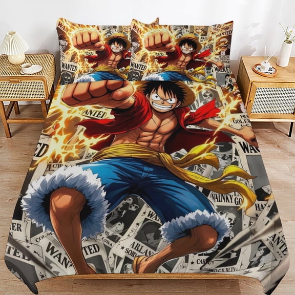 3 Piece Comfortable Bedding Set One Piece Luffy Duvet Cover Twin Bed with 2 Pillowcase 102"x90"