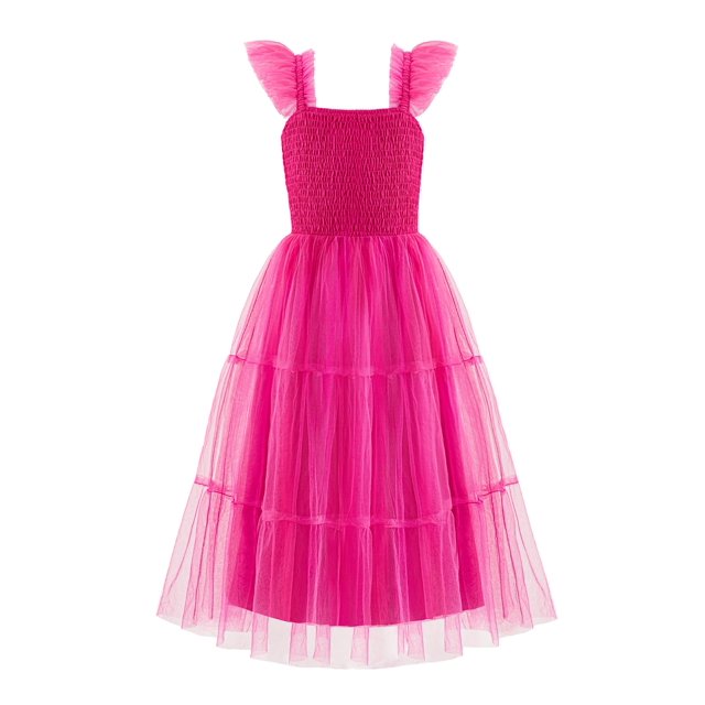 Vestido Arshiner de tul sin mangas para niñas, color rosa intenso, 14-16 años