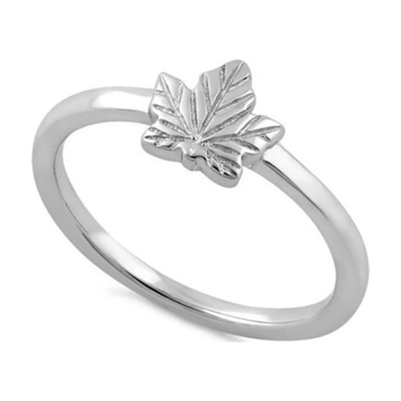 925 Sterling Silver Oxidized Platinum Plated Maple Leaf Women Valentines Day Gifts Ring