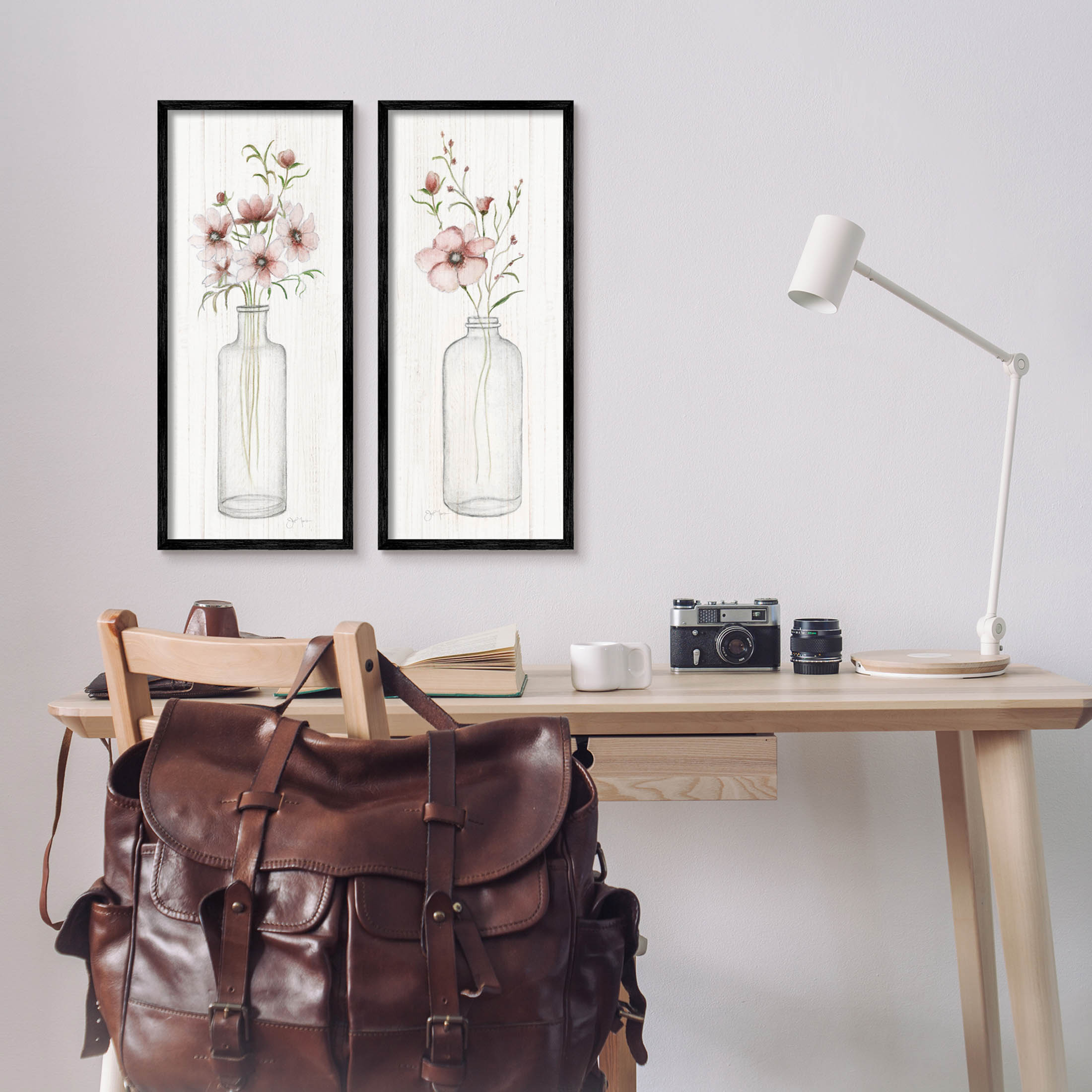 Pink Blooms Bouquet Arrangement Botanical & Floral Graphic Art Black Framed Art Print Wall Art, Set of 2