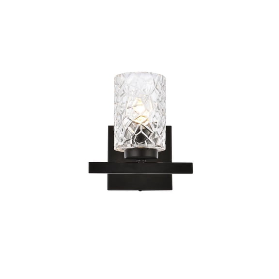 Cassie 1 light bath sconce in black with clear shade