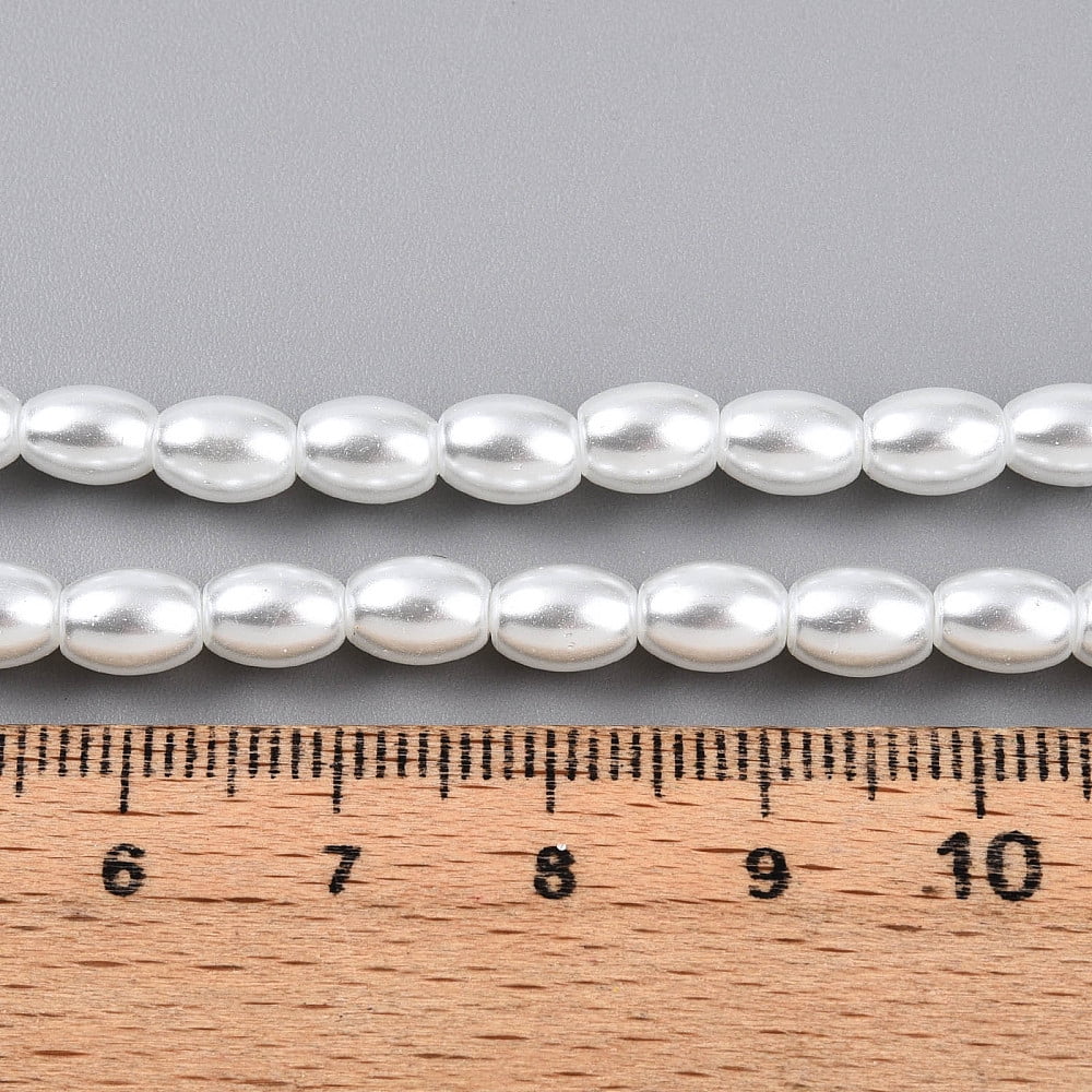 Baking Painted Pearlized Glass Pearl Bead Strands Rice Creamy White 7x5.1mm Hole: 0.9mm about 112~114pcs/strand 30.51~31.10''(77.5~79cm)