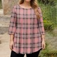 thumbnail image 3 of TQWQT Plus Size Women's Plaid 3/4 Sleeve Tunic - Stretchy Breathable Material, High-Low Hem, Relaxed Blouse for Leggings/Work 2XL, 3 of 5