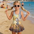 thumbnail image 3 of Uorisanigo Girls Swimsuits with Skirt Size 8-9 One Piece Bathing Suit Swimwear Sleeveless Modest Swim Dress Swimming Lessons, White Horse Floral, 3 of 6