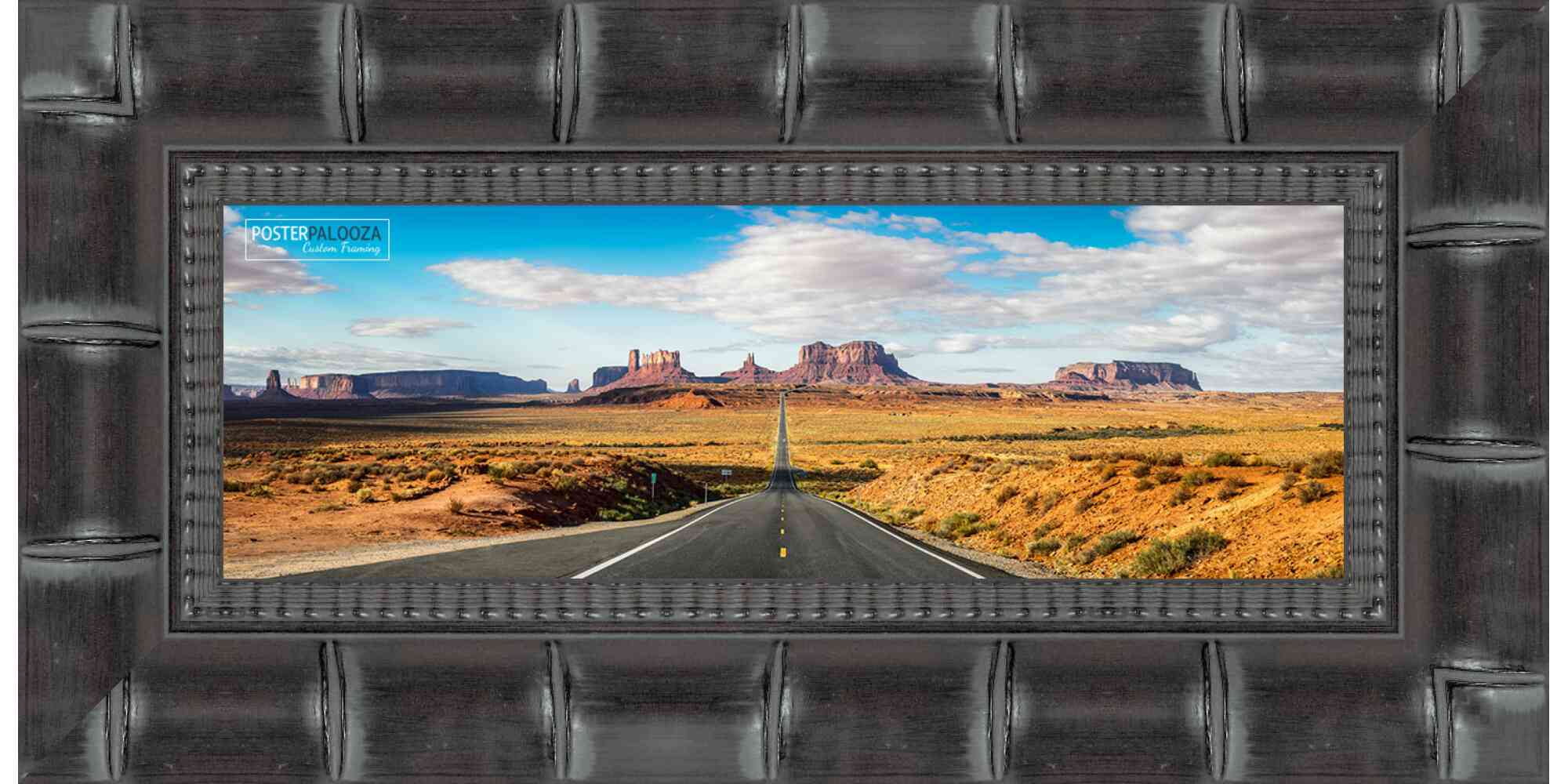 14x40 Black Wide Bamboo Picture Frame - UV Acrylic, Foam Board Backing, Hanging Hardware
