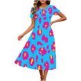 thumbnail image 4 of Lopecy-Sta Womens Dresses Short Sleeve Round Neck Leopard Print A Line Midi Dress Casual Summer Beach Vacation Party Dress, 4 of 7