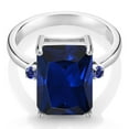 thumbnail image 2 of Gem Stone King 925 Sterling Silver Blue Created Sapphire Ring for Women (10.09 Cttw, Emerald Cut 14x10MM, Gemstone September Birthstone, Size 7), 2 of 4