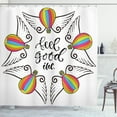 thumbnail image 1 of Saying Shower Curtain, Inspirational Hand Lettered Words Calligraphic Phrase in a Frame with Balloons, Fabric Bathroom Set with Hooks, 69W X 84L Inches Extra Long, Multicolor, by Ambesonne, 1 of 3
