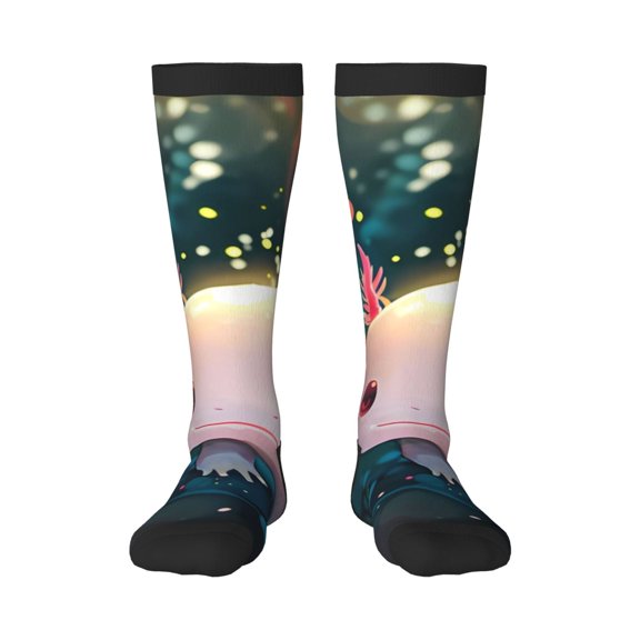 JUNZAN Fun Novelty Knee Warmer High Socks-Whimsical Axolotl Fantasy