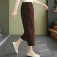 thumbnail image 5 of Outfmvch Capri Palazzo Pants Drawstring Elastic Waist Paper Bag Pants Pull On Elastic Yoga Capris with Pockets Flowy Pants for Women Petite Palazzo Pants Capri Pants with Lace Side Brown M-3XL, 5 of 6