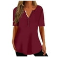 thumbnail image 3 of QATAINLAV Oversized Tshirts for Women Loose Fit Summer Beach Tops Solid Casual Short Sleeve Tees Shirts Casual Button V Neck Henley Shirt Wine M Ofertas de Hoy en Liquidación, 3 of 7