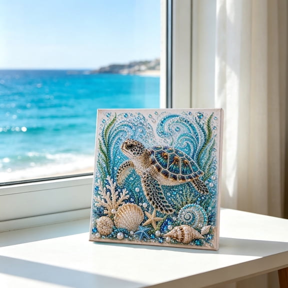 Marine Theme Diamond Painting Kit Sea Animal Mosaic Art Set Ocean Themed Beaded Wall Decor Craft Set DIY Bedazzler Kit for Adults Gift