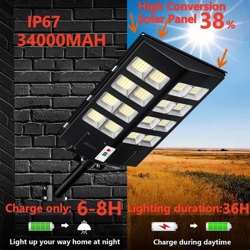 Gefolly Solar Street Light, 7500W 1650000LM, Motion Sensor, Waterproof, Outdoor Garden Driveway Lamp