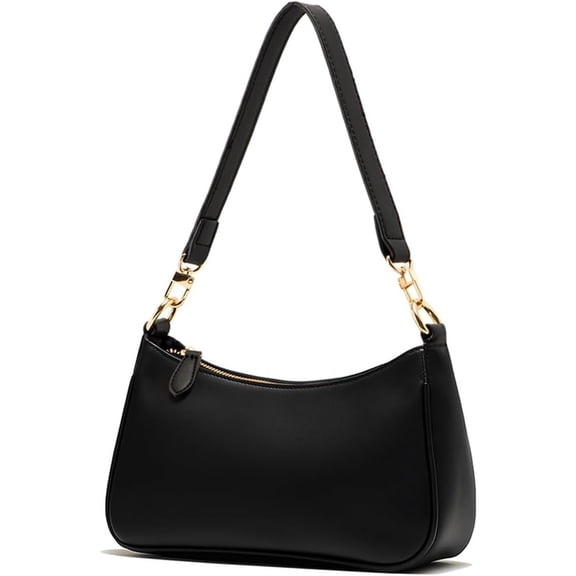 Black Minimalist Shoulder Bag, Women's Fashion Underarm Purse, Detachable Chain Crossbody Bag for Daily Commute
