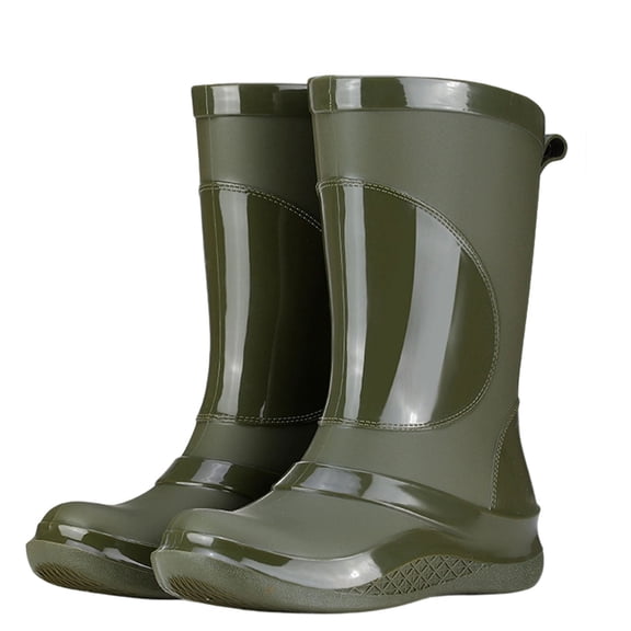 Green Women'S Waterproof Work Boots Mid-Calf Rubber Non-Slip Design