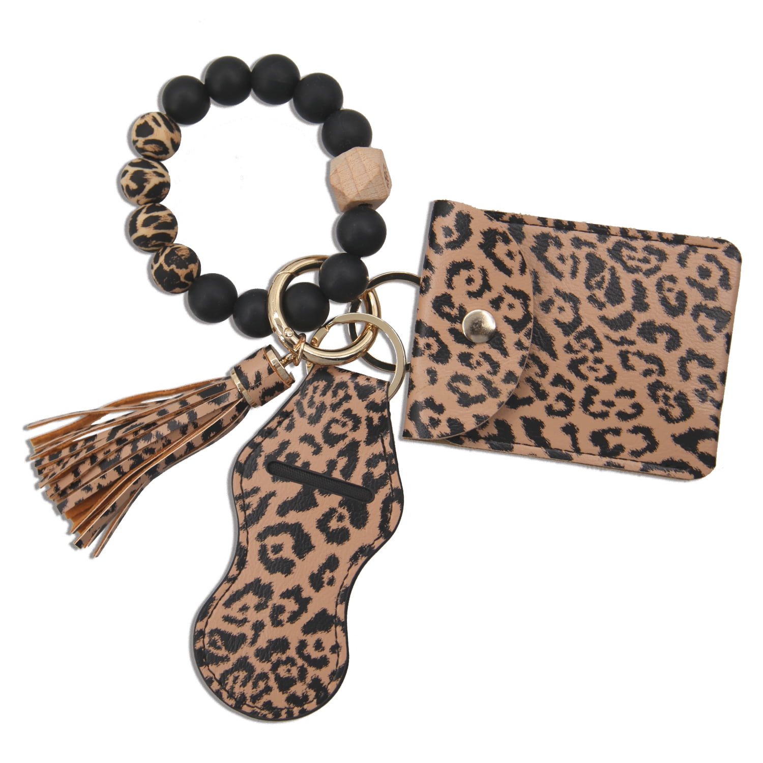 FIVWIN Wristlet Keychain Bracelet Wallet for Women Silicone Beaded Car Key Rings with Tassel Bangle Card Holder