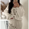 thumbnail image 4 of VISALY Cropped Cardigan Open Front Cardigan Bow Tie Cardigan Sweaters Crew Neck Long Sleeve Ribbed Knit Tie Front Crochet Knit Jumper Top Outwear Coat Chunky Knit Cardigan Crochet Cardigan White M, 4 of 7