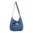 thumbnail image 1 of Bolso de hombro de mezclilla, informal, con correa ajustable para el hombro, ligero, para viaje Azul claro, 1 of 9