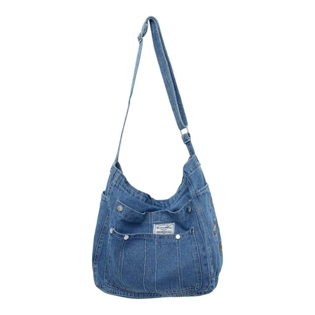 Bolso de hombro de mezclilla, informal, con correa ajustable para el hombro, ligero, para viaje Azul claro