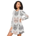 thumbnail image 3 of FORMRS Womens Long Sleeve Nightgowns Crew Neck Sleep Shirt Soft Pajamas Sizes S-3XL, Gray Cat Pattern, 3 of 8