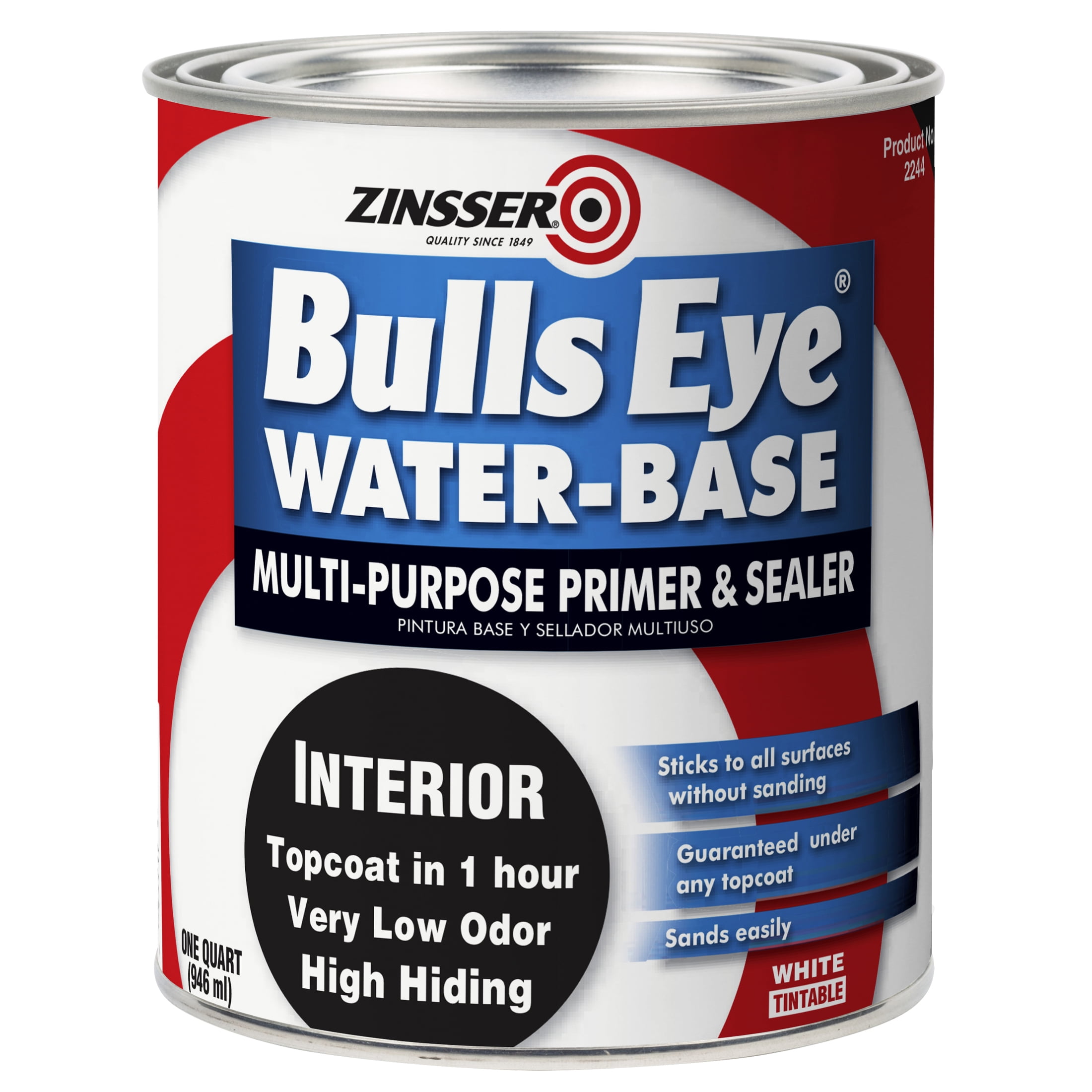6 Pack, White, Zinsser Bulls Eye Water-Based Flat Primer- 2244, Quart