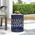 thumbnail image 2 of Outdoor Cylindrical Side Table with Floral Pattern Design, Heavy Duty Metal End Table with Powder-Coated Iron Frame for Patio, Living Room, Bedroom, Balcony & Garden, No Assembly Required, Navy Blue, 2 of 7