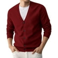 thumbnail image 2 of QHRMKOG Cardigan Sweaters for Men Loose Fit Long Sleeve V Neck Cardigans Fashion Solid Color Button Up Cardigan Sweater Winter Warm Knitted Sweaters Red L, 2 of 4