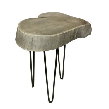 Mountain Woods Live Edge Side Table / Stool Made With Hand Selected Organic Acacia Wood, Modern Grey Finished, 17”X17”X20”