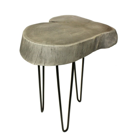 Mountain Woods Live Edge Side Table / Stool Made With Hand Selected Organic Acacia Wood, Modern Grey Finished, 17”X17”X20”