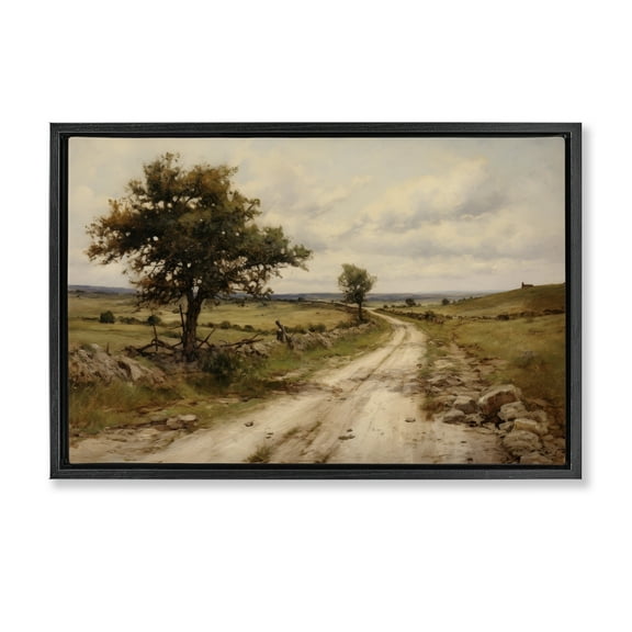 Stupell Industries Road To Nowhere Landscape & Nature Painting Black Floater Framed Canvas Art Print Wall Art, 25 x 17