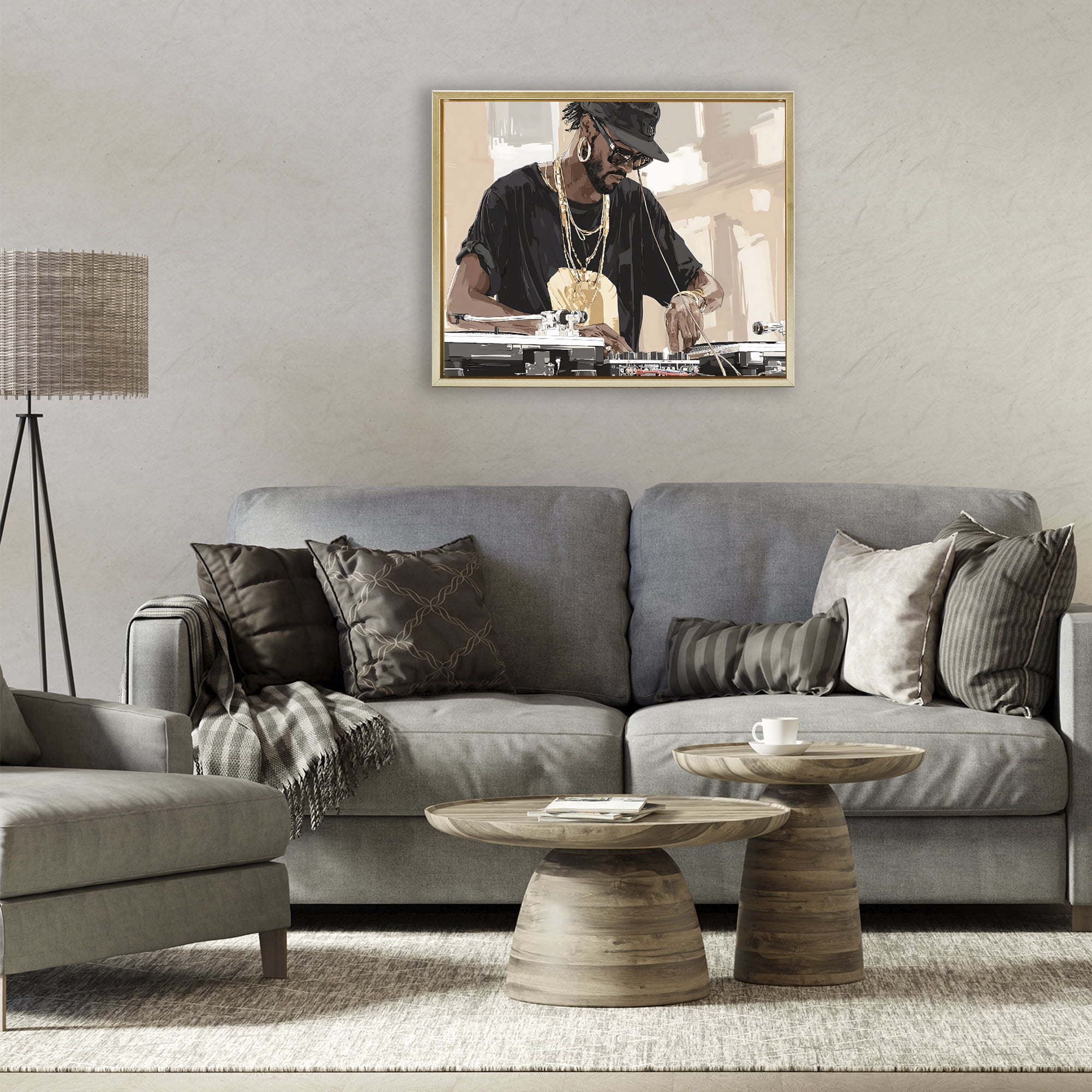 Stupell Industries Timeless DJ with Urban Rhythm Gold Framed Floater Canvas Wall Art, design by Franklyn Gregory