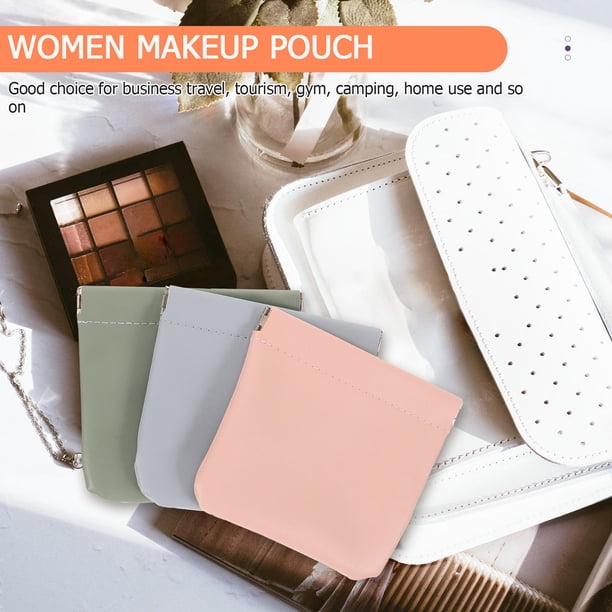 unbranded 4Ud De Bolsas De Maquillaje Pequeñas En Cuero PU Con Portátil Para Organizar Cosméticos Y Joyería