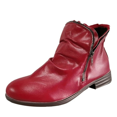 DVKOVI Womens Dress Shoes Women s Ankle Boots Women s Fashion Color Matching Autumn and Winter Women s Boots with Side Zipper Short Boots Red 38