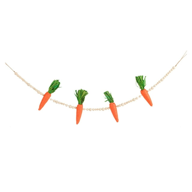 Easter Carrot Wall Hanging & Beaded Tray Decor Set - Faux Fabric Banner, Mantel Shelf Decorations for Spring Party, Home, or Table Centerpiece
