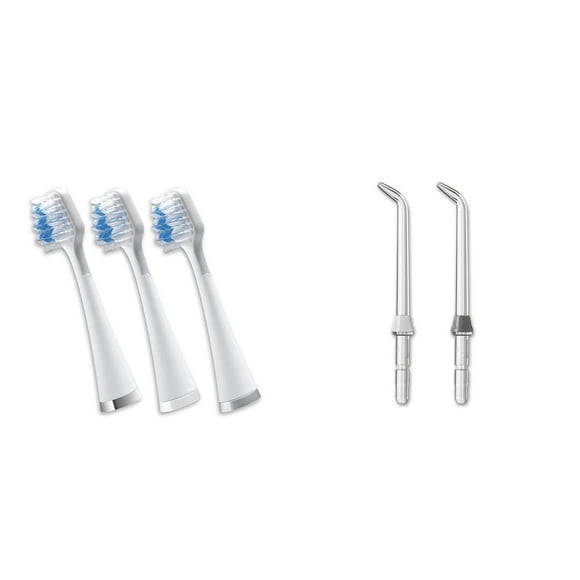 Waterpik Triple Sonic Tooth Brush Heads Replacement, Complete Care, STRB-3WW, 3 Count (Pack of 1), White & Genuine Classic Jet Tip, Water Flosser Tip Replacement, JT-100