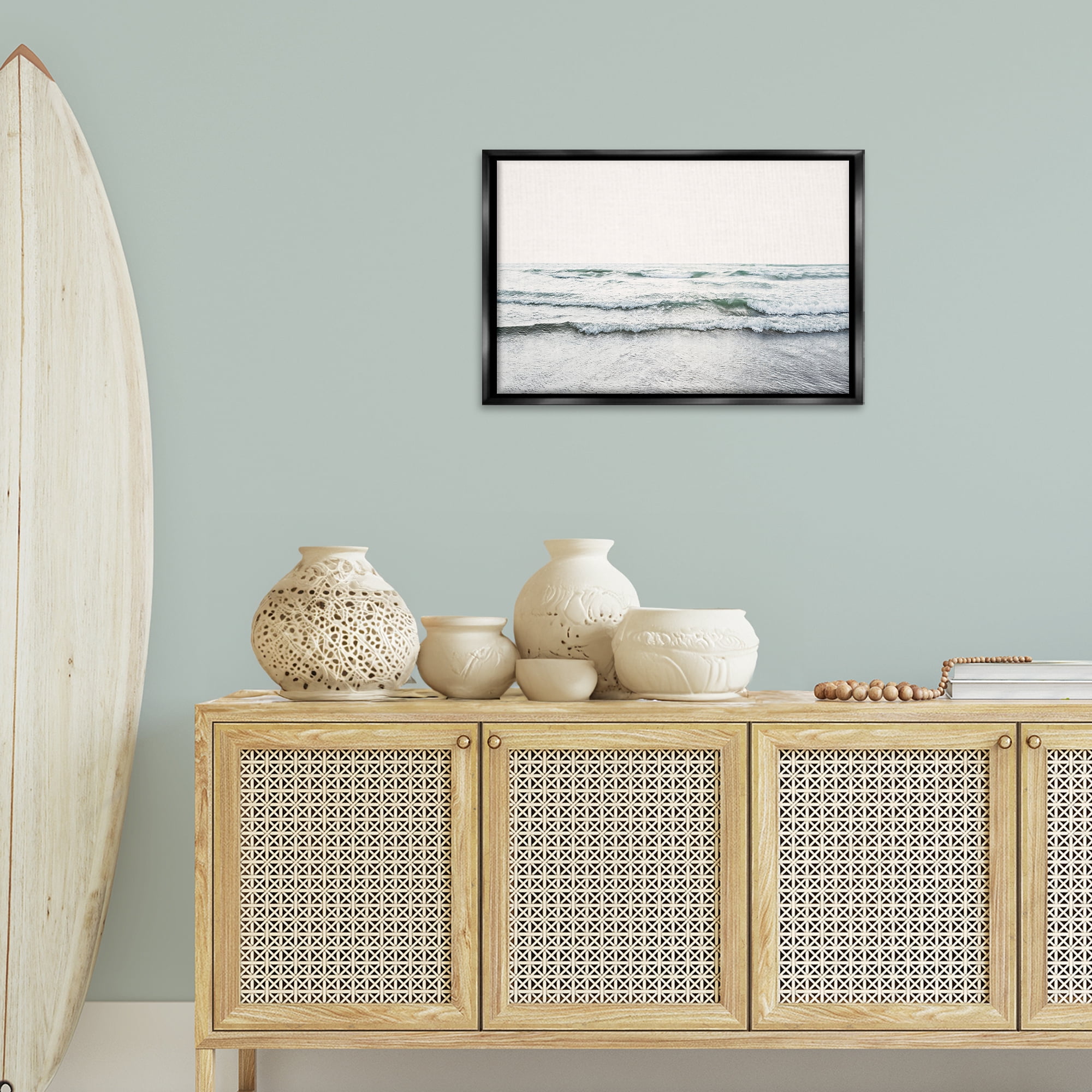 Stupell Industries Rolling Tide Waves Nautical & Beach Photography Black Floater Framed Canvas Art Print Wall Art, 25 x 17
