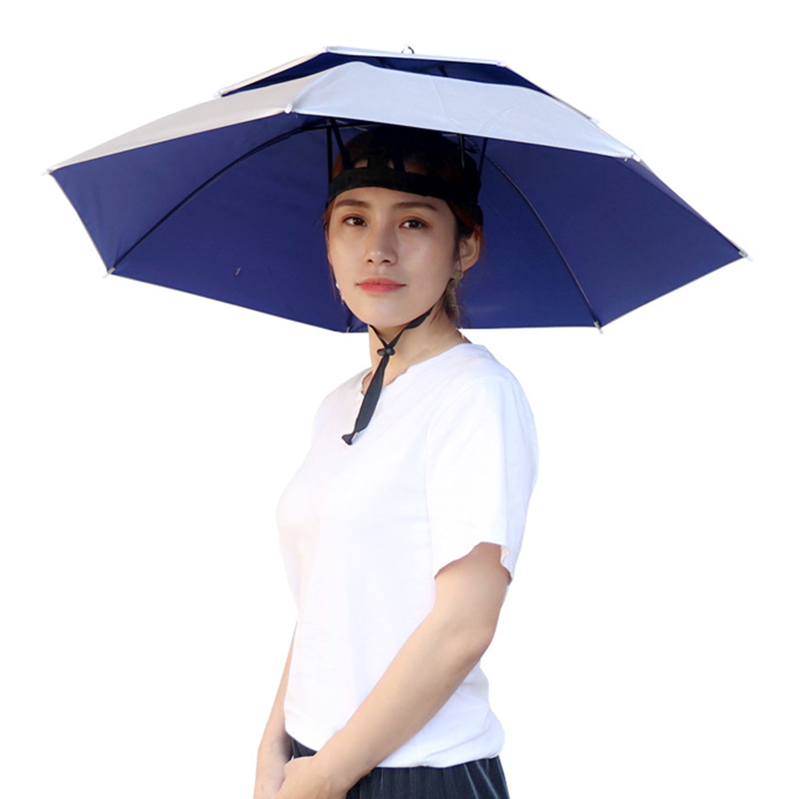 Mdesiwst 1 Set Umbrella Hat Hands Free Folding Anti UV Rainproof Double-Layer Sun Rainy Day Fishing Tea Picking Umbrella Hat Outdoor Supply