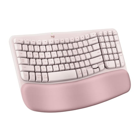 Logitech Wave Keys Wireless Ergonomic Keyboard with Cushioned Palm Rest, Comfortable Natural Typing, Easy-Switch, Bluetooth, Logi Bolt Receiver, Rose