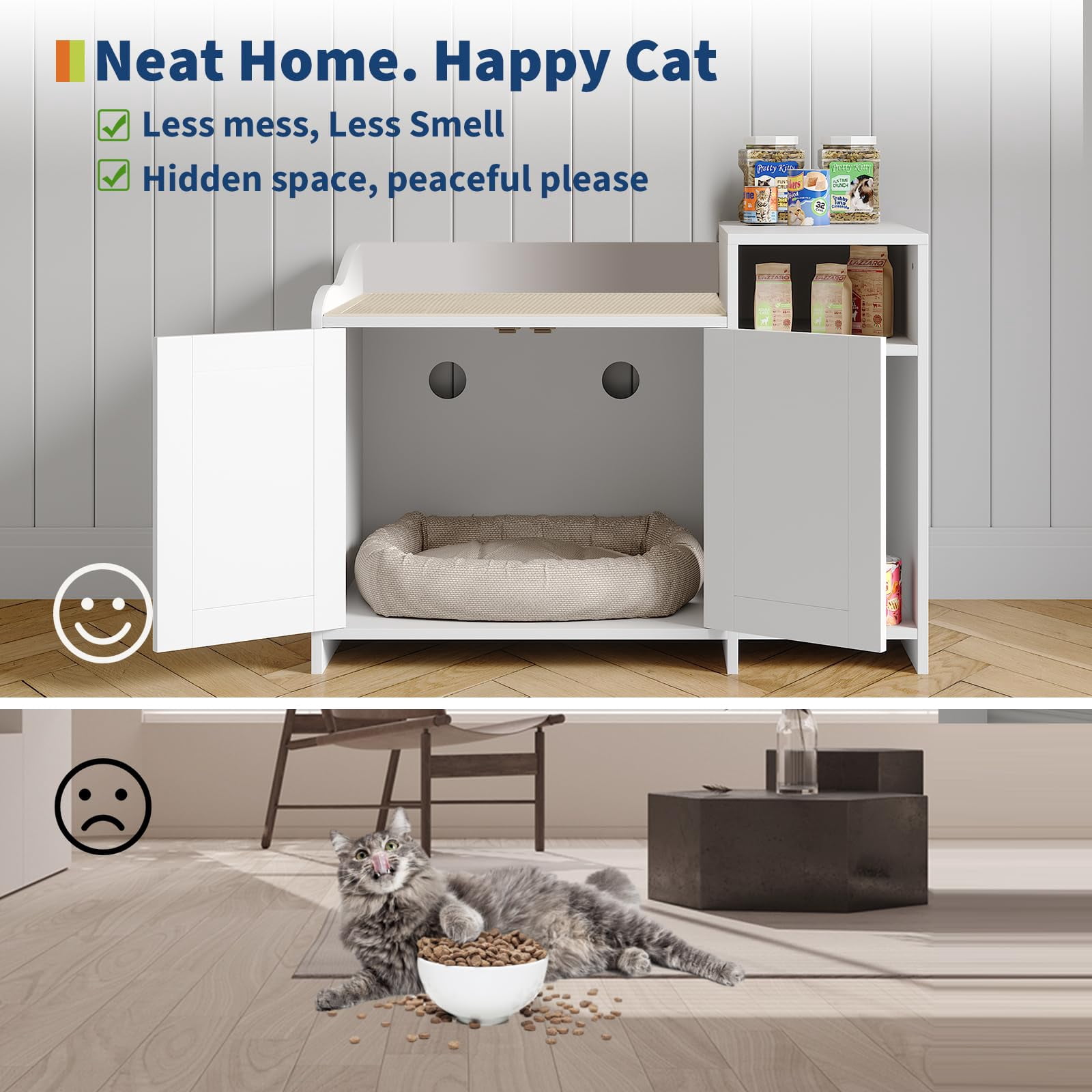 Soonbuy Cat Litter Box Enclosure Furniture, Hidden Litter Box Cabinet, Indoor Wooden Cat Washroom with Storage, Pet House, Dog Proof Hideaway Kitty Covered Litter Box Enclosure