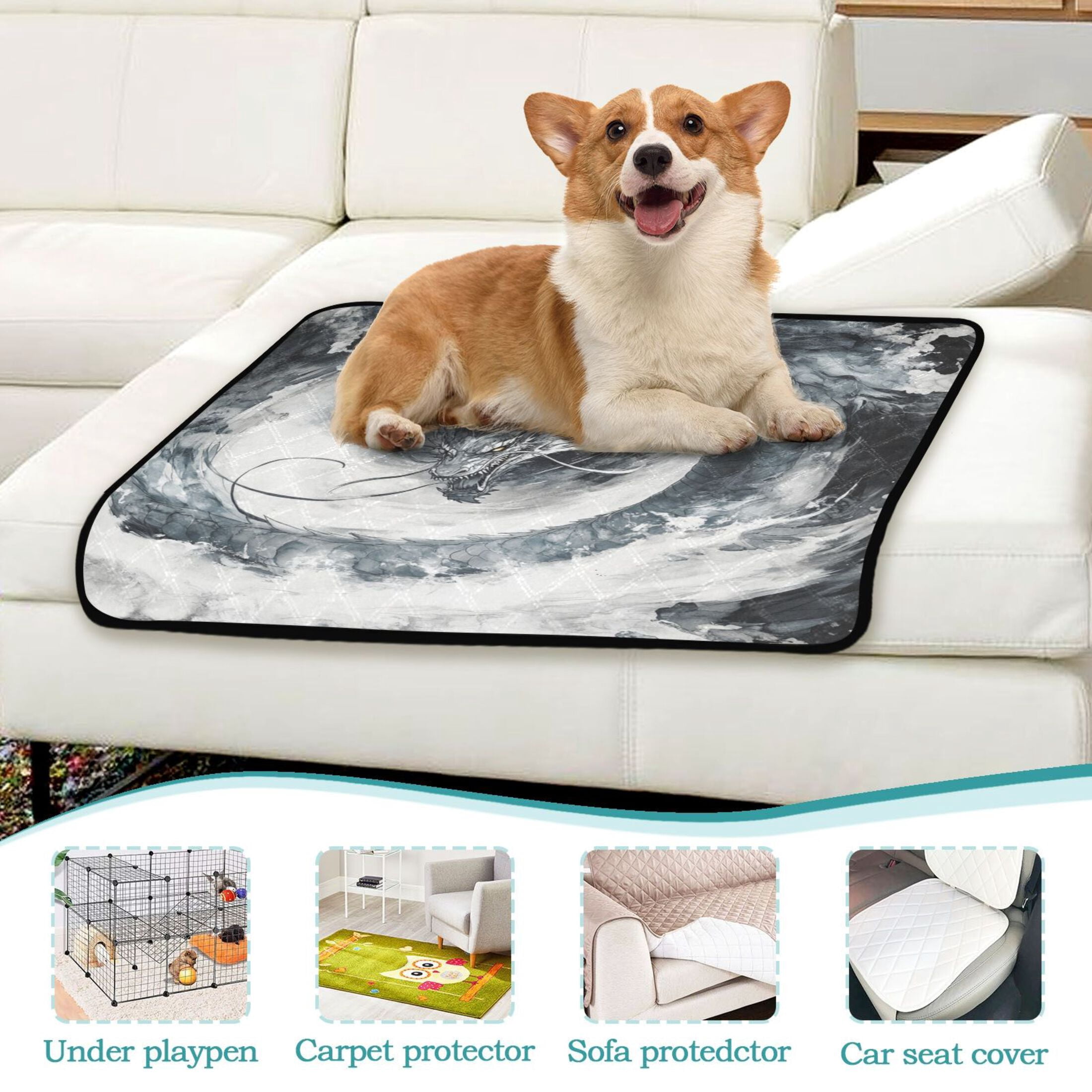 Qxltty Gray Dragon Cat litter Pads Pet Set of 3 Diaper Mats Center Anti-leakage Layer Absorbent Soft and Comfortable