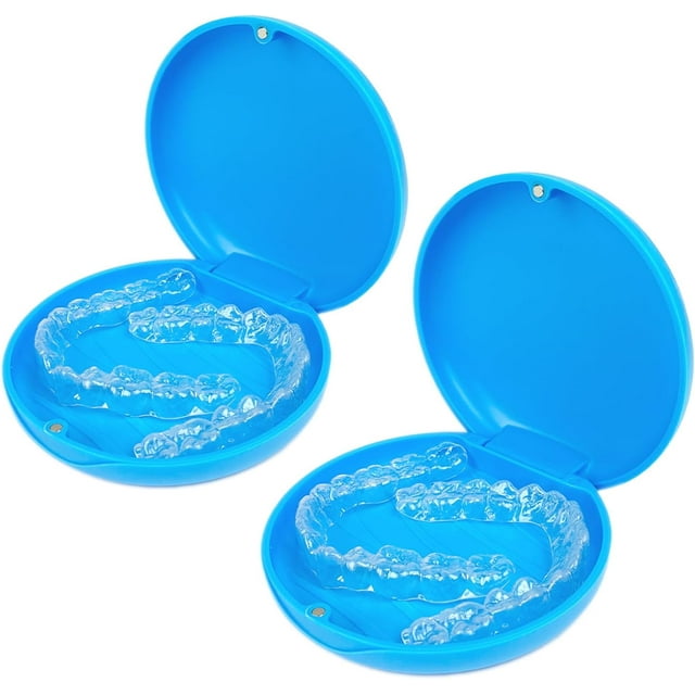 Maoerdental 2 Pack Orthodontic Retainer Case with Solid Color,Simple Aligner Case for Invisalign,Night Mouth Guard Case, Retainer Holder(Blue)