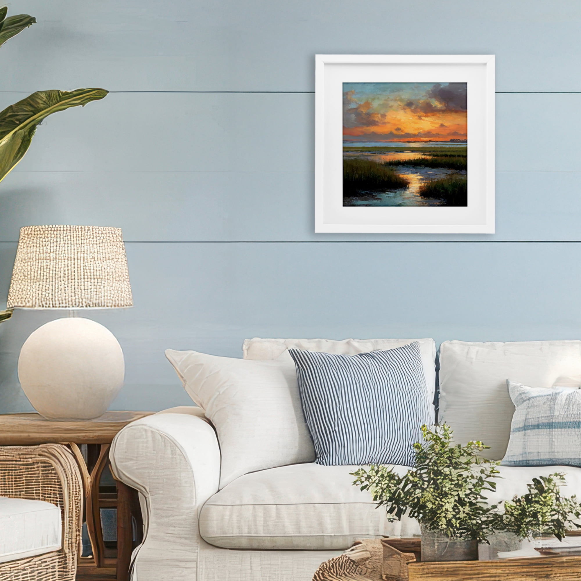 Stupell Industries Evening Marshland Glow White Framed Print Under Glass, design by Petal Prints Design