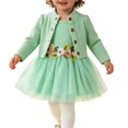 thumbnail image 2 of Toddler Girl 2 Piece Princess Outfit Long Sleeve Knit Cardigan Floral Waist Sleeveless Tulle Dress Fall Clothes Set for 3 Months To 3 Years Green, 2 of 6