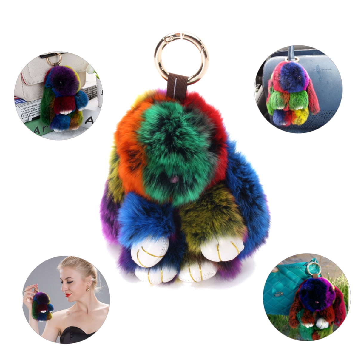 Cute Faux Fur Bunny Fluffy Rabbit Keyring Keychain Bag Pendant Furry Pom Purse 