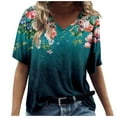 thumbnail image 2 of CNKOO Hauts pour Femmes Mode Décontractée Imprimé Col en V Manches Courtes T-shirt Imprimé Bleu L, 2 of 5