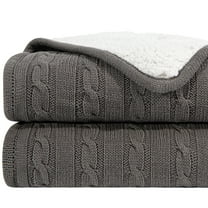 Ntbay Cotton Cable Knit Sherpa Twin Blanket for Couch, Soft Warm Fleece Knitted Throw for Bed, Sofa, Chair - Extra Cozy, Machine Washable, Comfortable Home Decor, 60"x80", Gray
