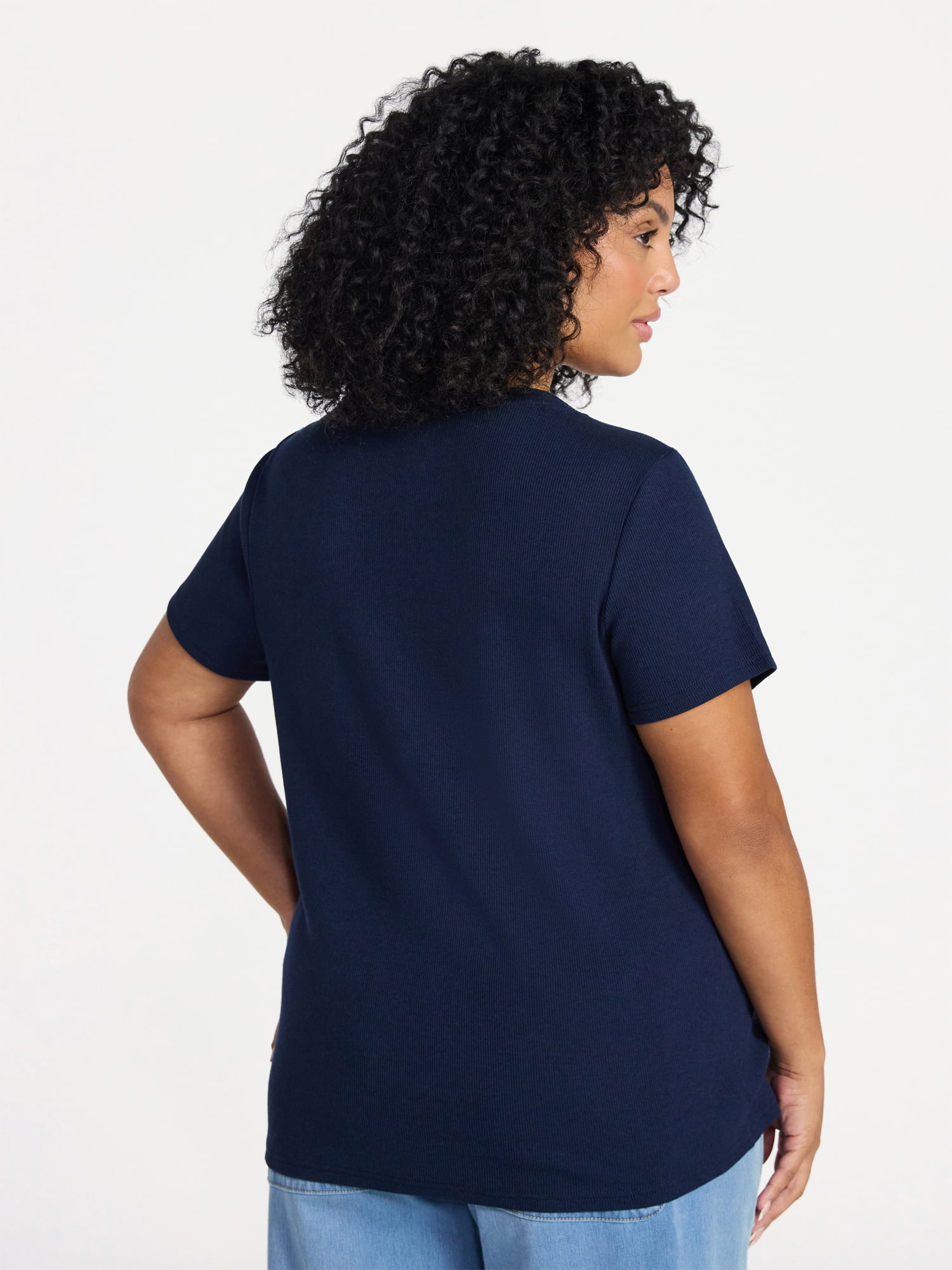 Terra & Sky Women's Plus Size Scoop Neck Rib Tee with Short Sleeves, Size 0X-5X